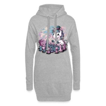 Licorne kawaii jouant aux échecs avec des pièces d’échecs - Sweat-shirt à capuche long Femme - gris chiné - Devant