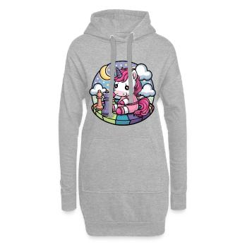 Licorne kawaii jouant aux échecs avec des pièces d’échecs - Sweat-shirt à capuche long Femme - gris chiné - Devant