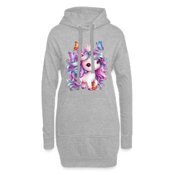 Licorne Kawaii avec des papillons - Sweat-shirt à capuche long Femme - gris chiné - Devant