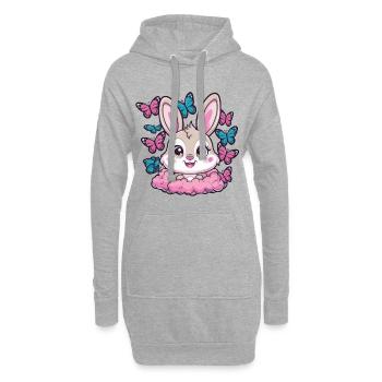 Kawaii Hase mit Schmetterlingen - Hoodie-Kleid - Grau meliert - Vorne