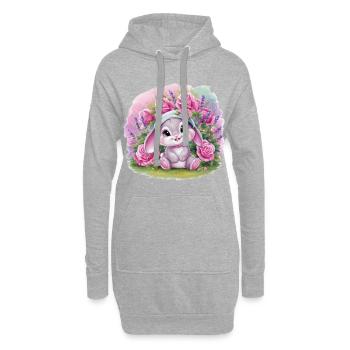 Mignon lapin kawaii avec des roses et de la lavande - Sweat-shirt à capuche long Femme - gris chiné - Devant