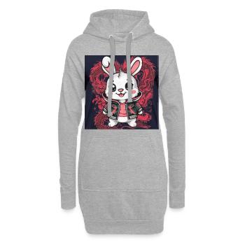 Lapin Kawaii de dessin animé avec tenue de dragon cool - Sweat-shirt à capuche long Femme - gris chiné - Devant