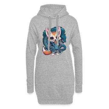 Renard du désert fennec kawaii avec dragon cool - Sweat-shirt à capuche long Femme - gris chiné - Devant