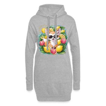 Renard du désert Fennec aux tulipes et citrons. - Sweat-shirt à capuche long Femme - gris chiné - Devant