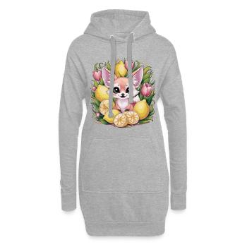 Renard du désert Fennec aux tulipes et citrons. - Sweat-shirt à capuche long Femme - gris chiné - Devant