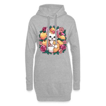 Kawaii Fennek Wüstenfuchs mit Pfirsichen - Hoodie-Kleid - Grau meliert - Vorne