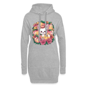 Kawaii Fennek Wüstenfuchs mit Pfirsichen - Hoodie-Kleid - Grau meliert - Vorne