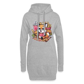 Kawaii Fuchs liebt Fast Food - Hoodie-Kleid - Grau meliert - Vorne