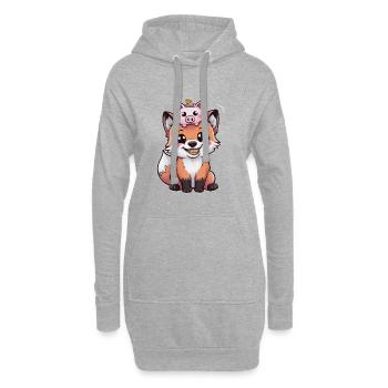 Kawaii Fuchs im Cartoon Stil mit Sparschwein - Hoodie-Kleid - Grau meliert - Vorne
