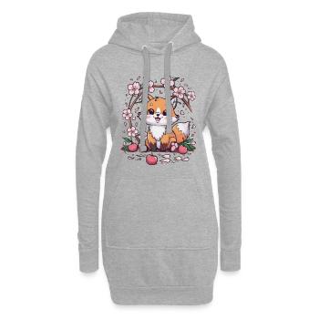 Kawaii Fuchs mit Kirschen und Sakura Kirschblüten - Hoodie-Kleid - Grau meliert - Vorne