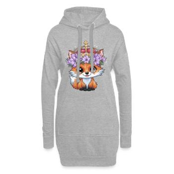 Kawaii Fuchs mit Krone und violetten Blumen - Hoodie-Kleid - Grau meliert - Vorne