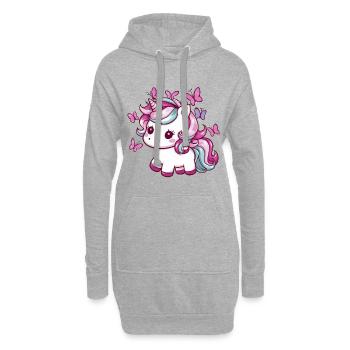 Licorne Kawaii avec des papillons - Sweat-shirt à capuche long Femme - gris chiné - Devant