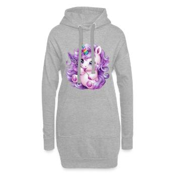 Licorne Kawaii aux fleurs violettes - Sweat-shirt à capuche long Femme - gris chiné - Devant