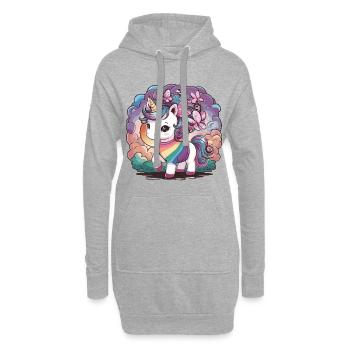Licorne Kawaii avec des papillons - Sweat-shirt à capuche long Femme - gris chiné - Devant