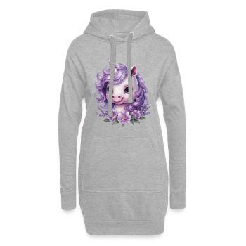 Licorne Kawaii aux fleurs violettes - Sweat-shirt à capuche long Femme - gris chiné - Devant
