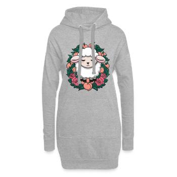 Kawaii Schaf mit Pfirsichen uund Rosen - Hoodie-Kleid - Grau meliert - Vorne
