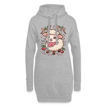 Kawaii Schaf mit Kirschen & Sakura Kirschblüten - Hoodie-Kleid - Grau meliert - Vorne