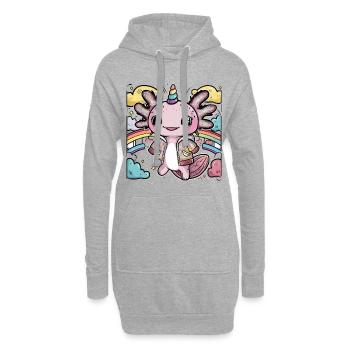 Süßer Axolotl mit Einhorn Outfit - Hoodie-Kleid - Grau meliert - Vorne