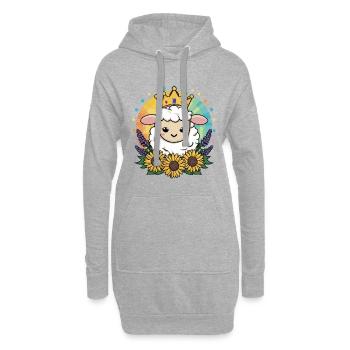 Kawaii Schaf mit Krone, Sonnenblumen & Lavendel - Hoodie-Kleid - Grau meliert - Vorne