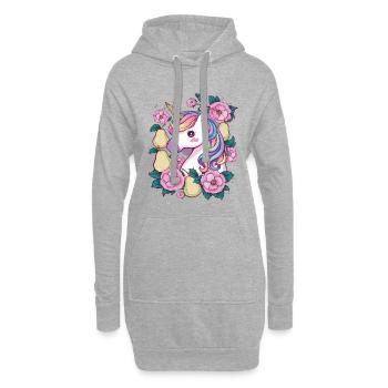Licorne Kawaii avec Poires & Fleurs - Sweat-shirt à capuche long Femme - gris chiné - Devant