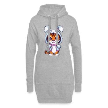Kawaii Tiger mit niedlichem Häschen Outfit - Hoodie-Kleid - Grau meliert - Vorne