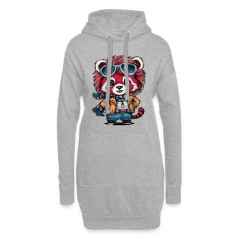 roter Panda im Kawaii Cartoon Stil - Hoodie-Kleid - Grau meliert - Vorne