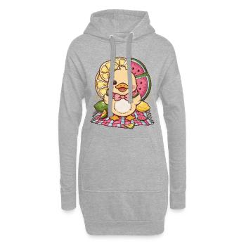 Caneton kawaii au citron et pastèque - Sweat-shirt à capuche long Femme - gris chiné - Devant