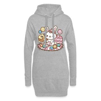 Dessin animé lapin kawaii avec des biscuits et un gâteau - Sweat-shirt à capuche long Femme - gris chiné - Devant