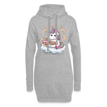 Licorne Kawaii de dessin animé avec des biscuits et un gâteau - Sweat-shirt à capuche long Femme - gris chiné - Devant