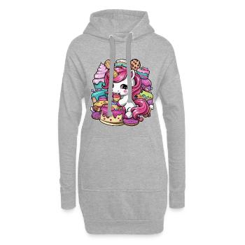 Licorne Kawaii de dessin animé avec des biscuits et un gâteau - Sweat-shirt à capuche long Femme - gris chiné - Devant