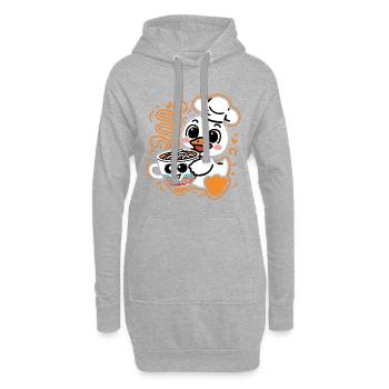 Caneton kawaii avec nouilles en tasse - Sweat-shirt à capuche long Femme - gris chiné - Devant