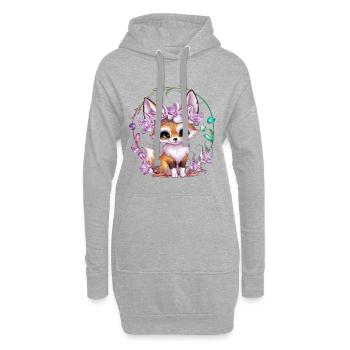 Fennek Wüstenfuchs mit Krone und Orchideen - Hoodie-Kleid - Grau meliert - Vorne