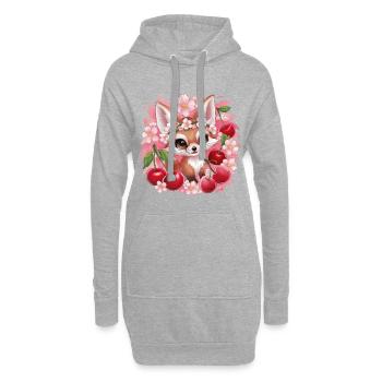 Kawaii Fuchs mit Kirschen und Sakura Kirschblüten - Hoodie-Kleid - Grau meliert - Vorne
