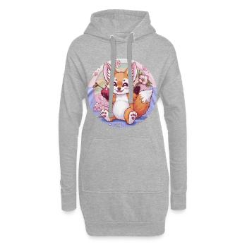 Kawaii Fuchs mit Kirschen und Sakura Kirschblüten - Hoodie-Kleid - Grau meliert - Vorne