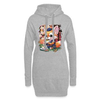 Dessin animé Kawaii Fennec Renard du désert au thé vert - Sweat-shirt à capuche long Femme - gris chiné - Devant