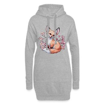 Kawaii Fuchs mit Kirschen und Sakura Kirschblüten - Hoodie-Kleid - Grau meliert - Vorne