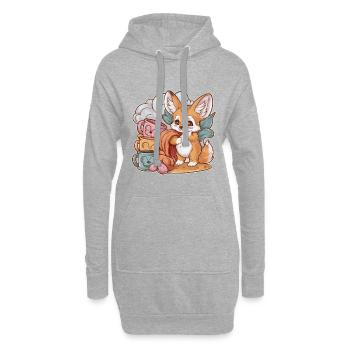 Renard du désert Kawaii Fennec avec tasses et couverture - Sweat-shirt à capuche long Femme - gris chiné - Devant