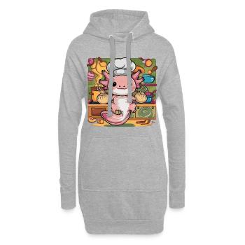 Axolotl mit japanischen Teigtaschen - Hoodie-Kleid - Grau meliert - Vorne