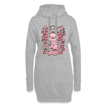 Axolotl mit Kirschen und Sakura Kirschblüten - Hoodie-Kleid - Grau meliert - Vorne