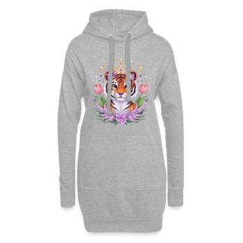 Dessin animé Kawaii Tiger avec couronne de tulipes et lilas - Sweat-shirt à capuche long Femme - gris chiné - Devant