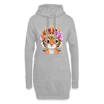 Kawaii Tiger mit Krone und prachtvollen Orchideen - Hoodie-Kleid - Grau meliert - Vorne