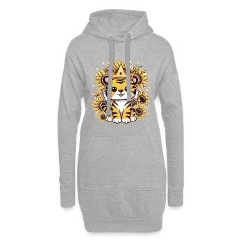 Tiger mit Krone und prachtvollen Sonnenblumen - Hoodie-Kleid - Grau meliert - Vorne