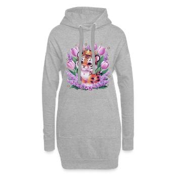 Dessin animé Kawaii Tiger avec couronne de tulipes et lilas - Sweat-shirt à capuche long Femme - gris chiné - Devant
