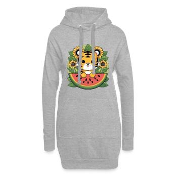 Kawaii Tiger im Cartoon Stil mit Wassermelone - Hoodie-Kleid - Grau meliert - Vorne