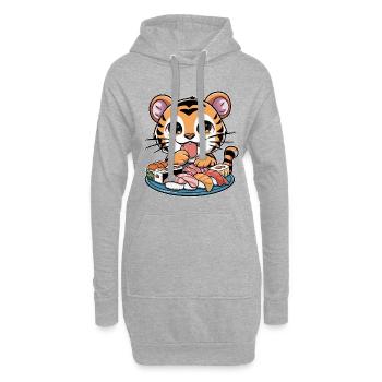 Tigre Kawaii avec Grande Assiette à Sushi - Sweat-shirt à capuche long Femme - gris chiné - Devant