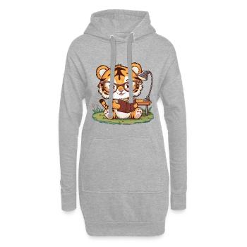 Kawaii Tiger im Cartoon Stil mit Buch - Hoodie-Kleid - Grau meliert - Vorne