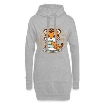 Tiger im Cartoon Stil mit grünem Tee - Hoodie-Kleid - Grau meliert - Vorne