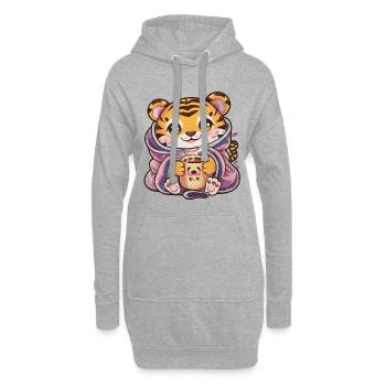 Tigre Kawaii avec tasse et couverture - Sweat-shirt à capuche long Femme - gris chiné - Devant