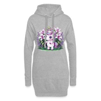 Kawaii Einhorn mit Lavendel und Lillien - Hoodie-Kleid - Grau meliert - Vorne