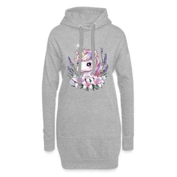 Kawaii Einhorn mit Lavendel und Lillien - Hoodie-Kleid - Grau meliert - Vorne